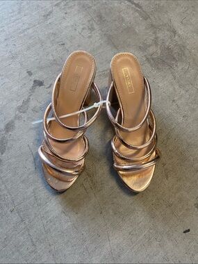 Yoki Metallic Rose Gold Multi-Strap Slide Heels